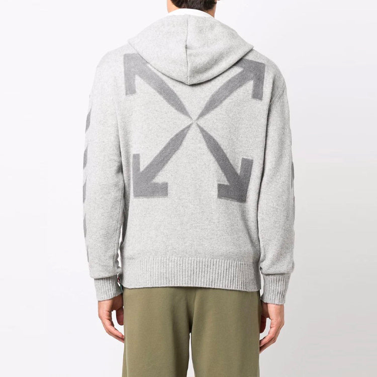 Men's Off-White FW21 Diagonal Stripes Hooded Pullover Wool Sweater Loose Fit Gray OMHA097F21KNI0010900