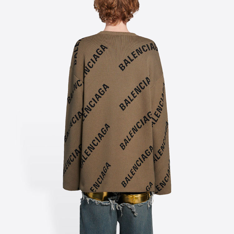 Balenciaga All Over Logo Crewneck Wool Knit Sweater 'Light Brown' 657401T32002900