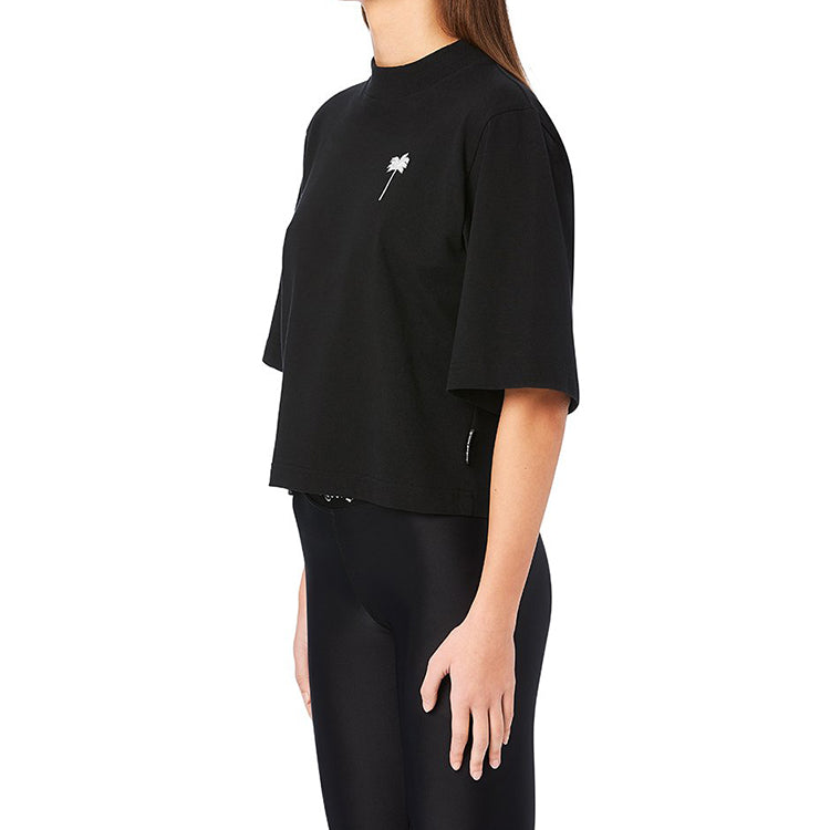 PALM ANGELS Minimalistic Brown logo Embroidered Short Sleeve Black PWAA020S20JER0031001