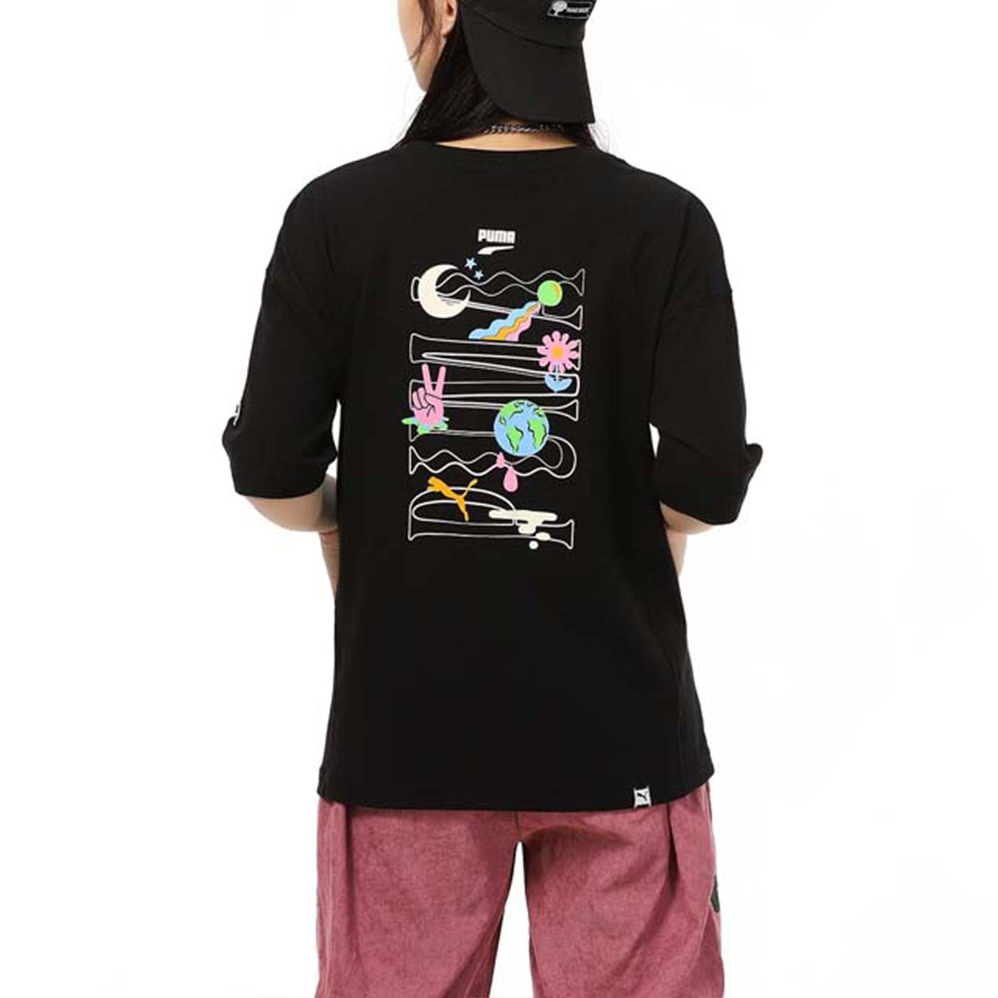 (WMNS) PUMA Printing CasualSport Round NeckShort Sleeve Black 533050-01