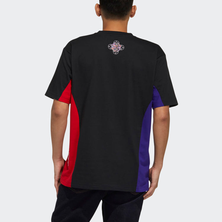 adidas originals Cny Tape Tee New Year Series Splicing Round Collar Male Black GN5446
