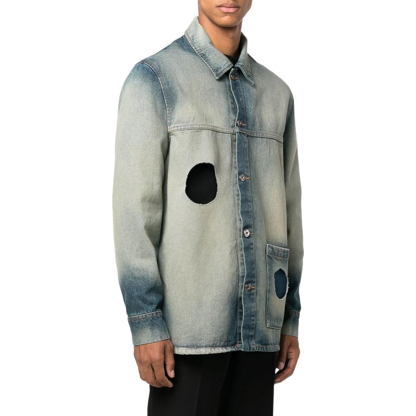Men's Off-White FW22 Hollow Out Single Breasted Jacket Denim Ordinary Version Blue Gray OMYD043F22DEN0010900