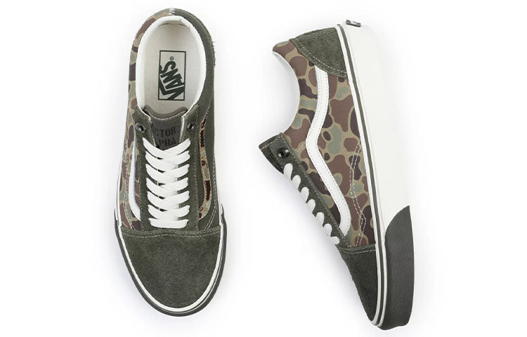 Vans Old Skool Low Top Casual Skate Shoes Unisex Green White Camouflage 'Green White' VN0A5JMI6NL