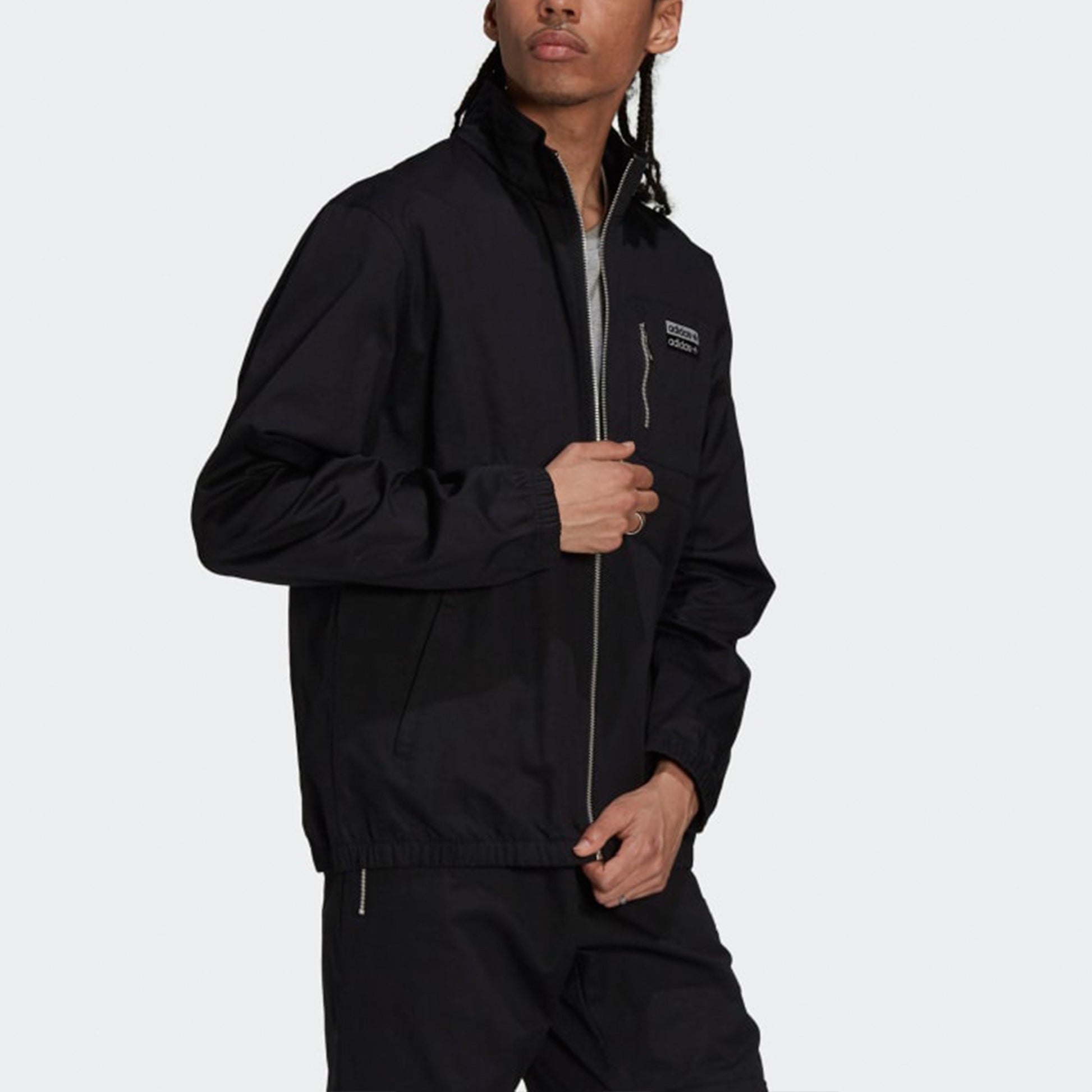 adidas originals R.y.v. Cotton Twill Double Label Training Sports Stand Collar Logo Jacket Black H11457