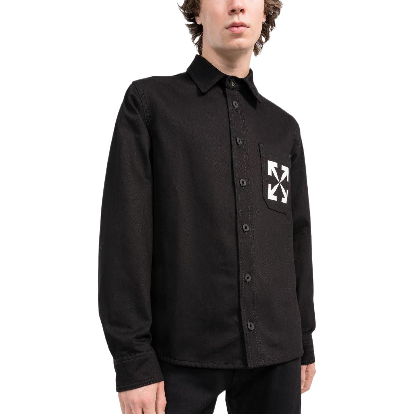 Off-White SS22 Arrow Logo Pattern Denim Long Sleeves Shirt Black OMYD027C99DEN0021001