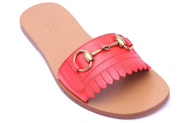 (WMNS) Gucci Horsebit Accent Leather Slides 'Orange' 517017-C9D00-6433