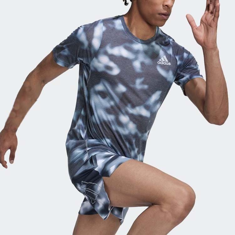 Men's adidas Camouflage Logo Printing Round Neck Pullover Slim Fit Short Sleeve Blue T-Shirt HM1216