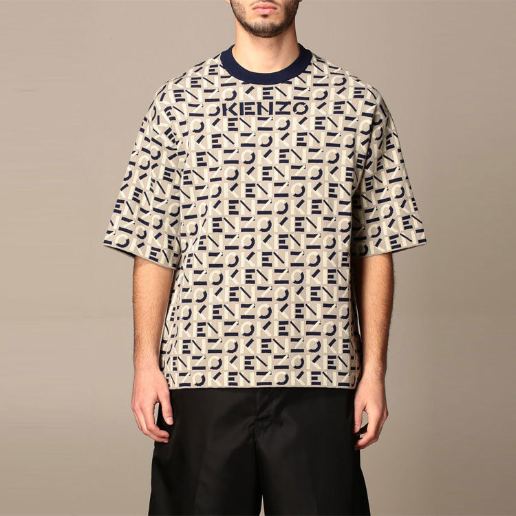 Men's KENZO SS21 Full Print Round Neck Short Sleeve Gray FB55PU5823SC-95