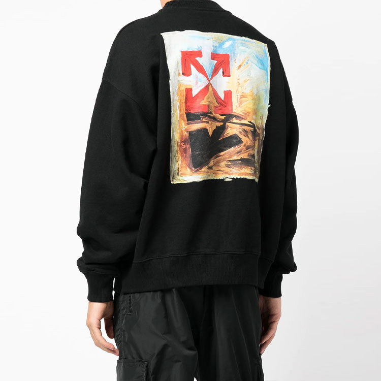 Men's Off-White FW21 Logo Arrow Pattern Printing Pullover Loose Fit Black OMBA054F21FLE0091084