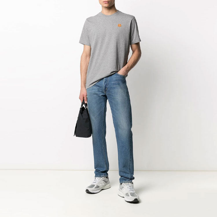 Men's KENZO SS21 Small Tiger Head Pattern Embroidered Round Neck Short Sleeve Gray FB55TS0034SA-95