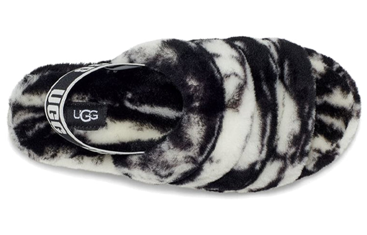 (WMNS) UGG Fluff Yeah Slide Marble 'Black White' 1122554-BLK