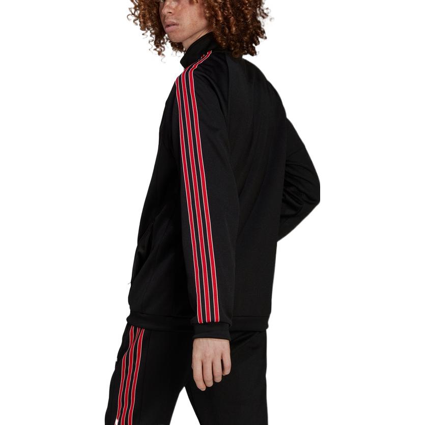 Men's adidas originals SS22 Manchester United Sports Stripe Logo Stand Collar Jacket Black HP0454