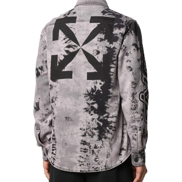 Off-White FW20 Back Arrow Logo Tie-dyed Denim Shirt Men Black OMYD019E20DEN0011010