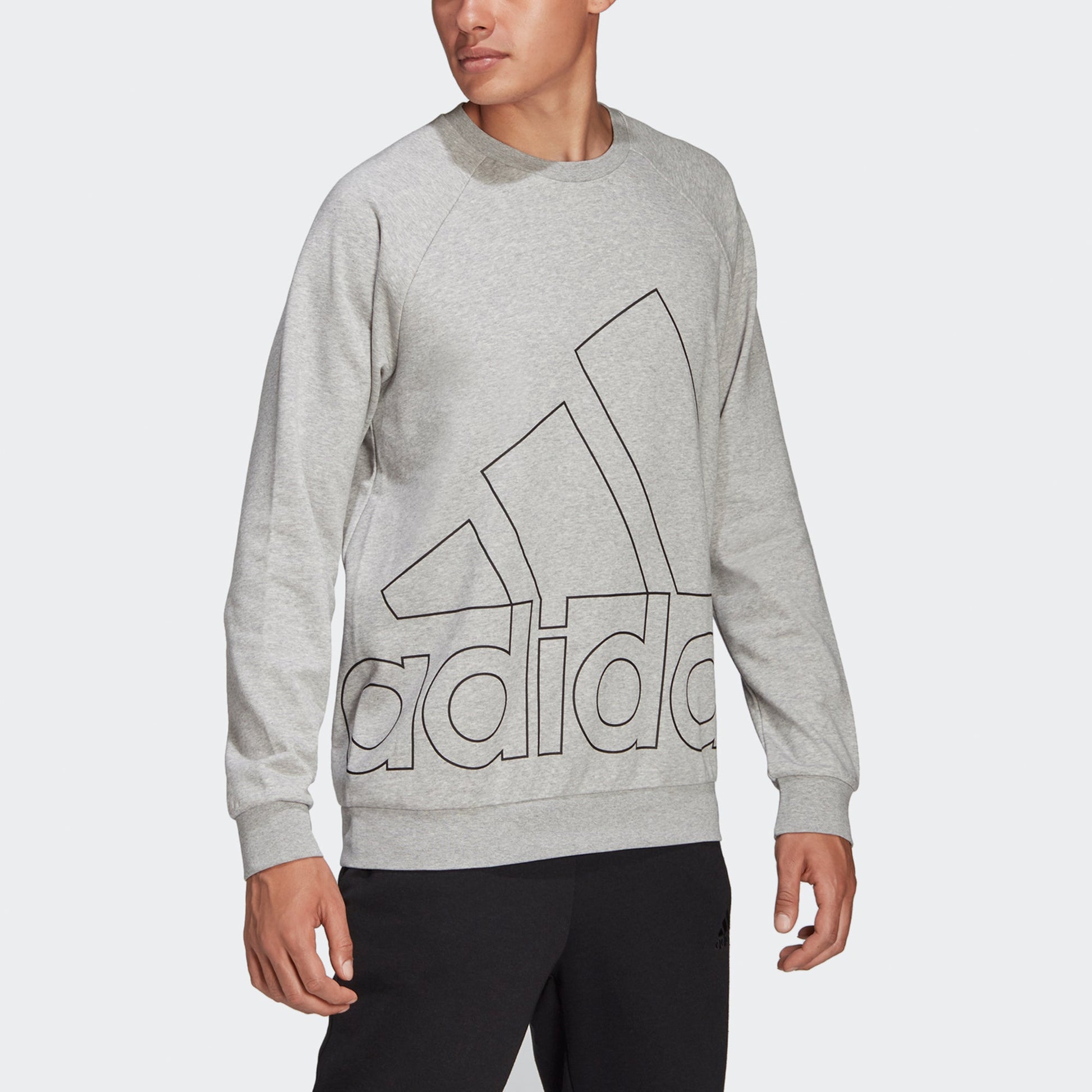 Men's adidas Big Lo Swt Ft Logo Printing Casual Sports Round Neck Light Grey HB5087