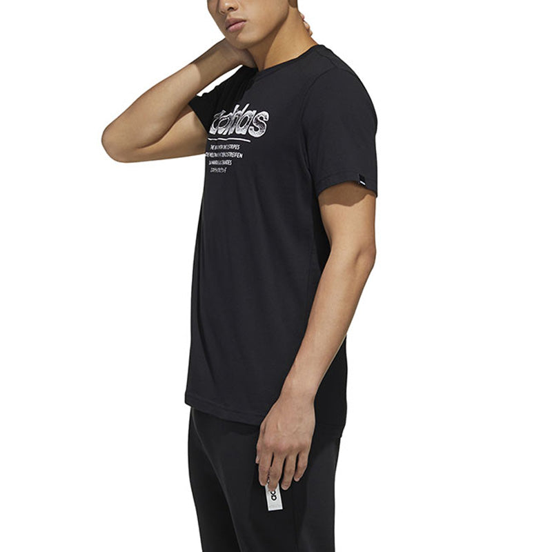 adidas Solid Color Round Neck Short Sleeve Pattern Black FM6242