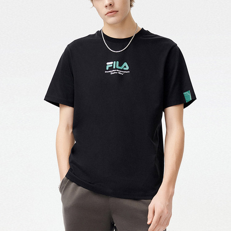 FILA FUSION Casual Sports Round Neck Printing Knit Short Sleeve Black T11M123104F-BK
