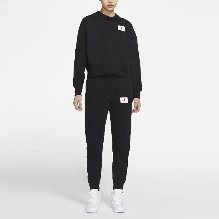 (WMNS) Air Jordan Flight Short Logo Round Neck Pullover Hoodie 'Black' CV7786-010