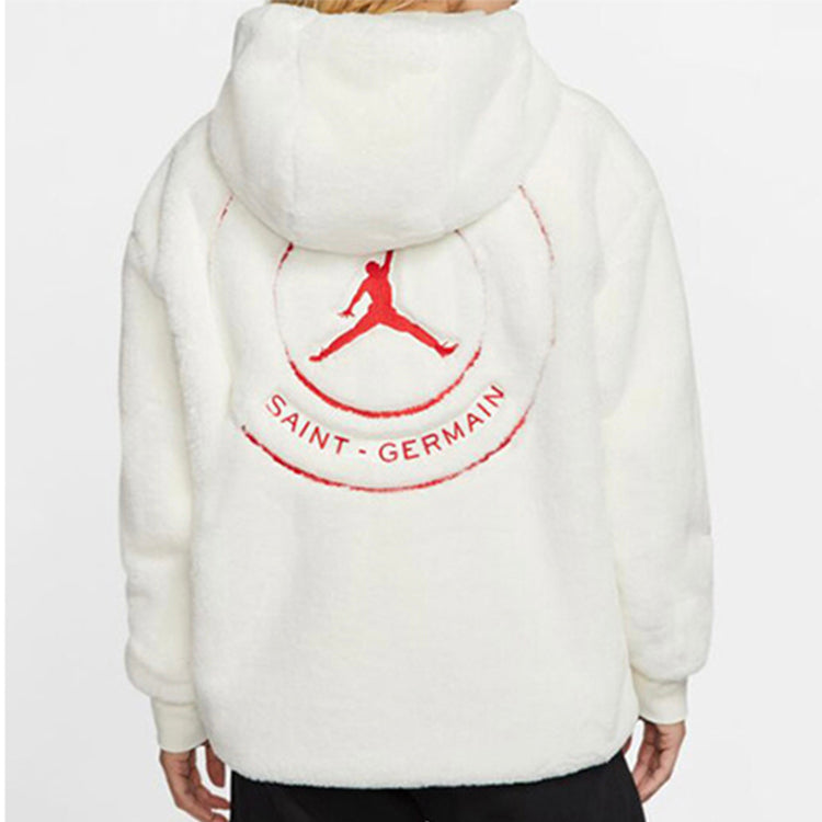 (WMNS) Air Jordan Brand AS WJ PSG Paris Saint-Germain fur Jacket White CQ7154-133