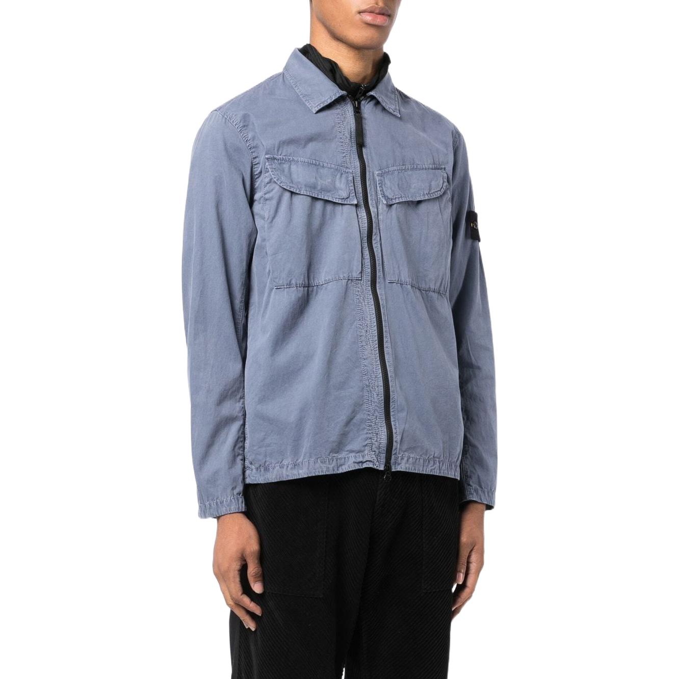 STONE ISLAND Brushed Cotton Canvas Zip Overshirt 'Dark Blue' 7715101WN-V0124