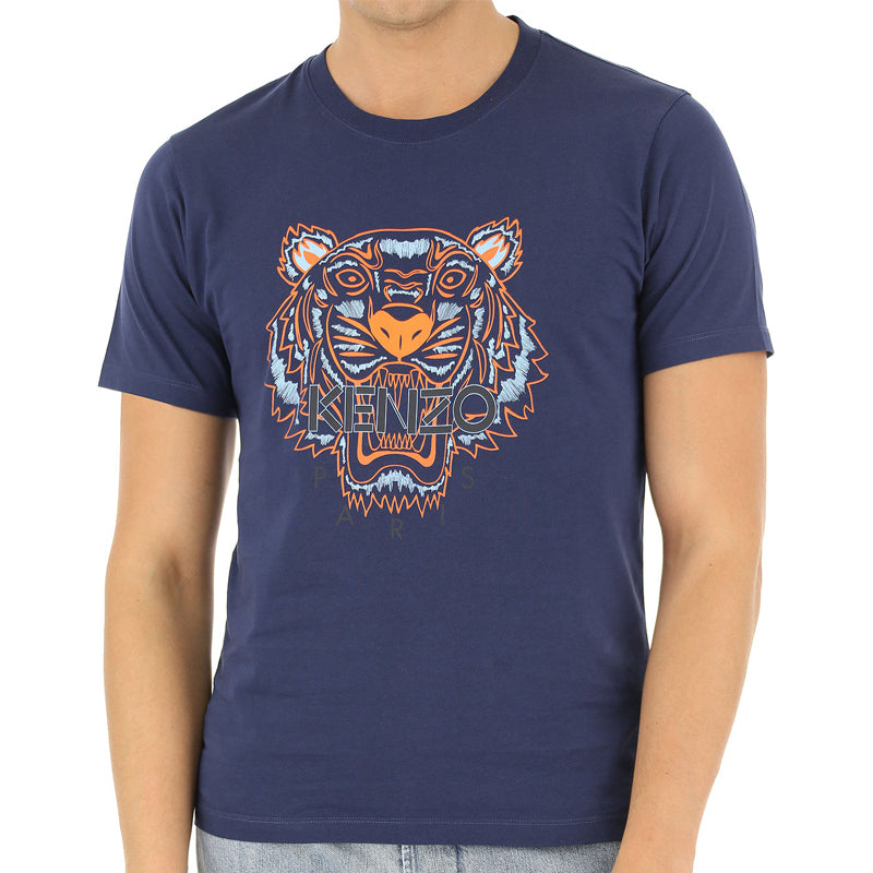 Men's KENZO Tiger Logo Printing Tiger Head Short Sleeve Blue 5TS050-4YA-78