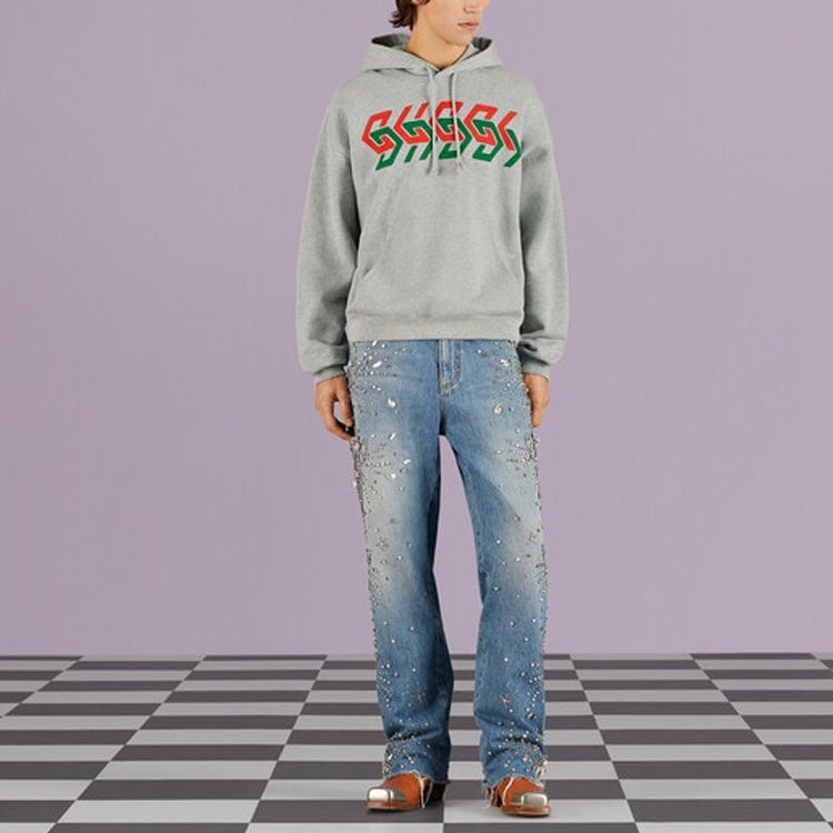 Gucci GUCCI Chain Print Hooded Sweatshirt 'Grey' 715911-XJEUM-1097