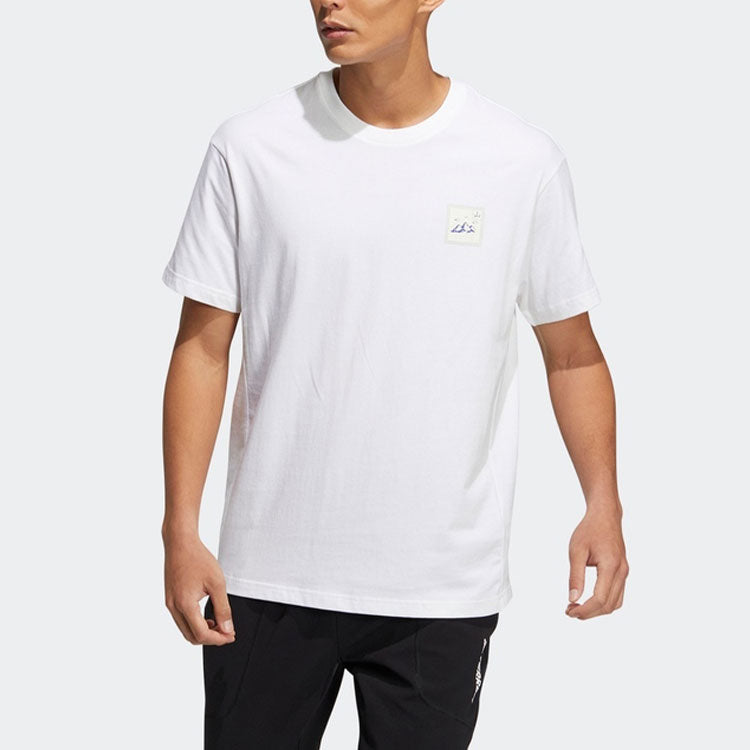 adidas Alphabet Chinese Character Printing Round Neck Sports Short Sleeve White T-Shirt HN2064