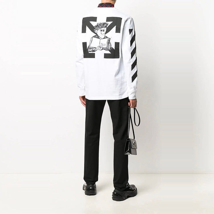 Men's Off-White Printing Long Sleeves White T-Shirt OMAB001F20FAB0050110