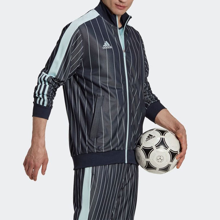 Men's adidas Contrasting Colors Stripe Logo Printing Casual Stand Collar Jacket Legendary Ink Blue HC1307
