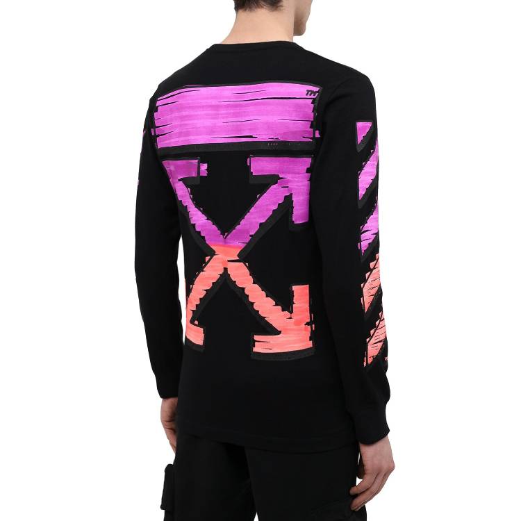 Off-White Mens Black Long-Sleeve Diagonal Striped OMAB001R21JER0031032