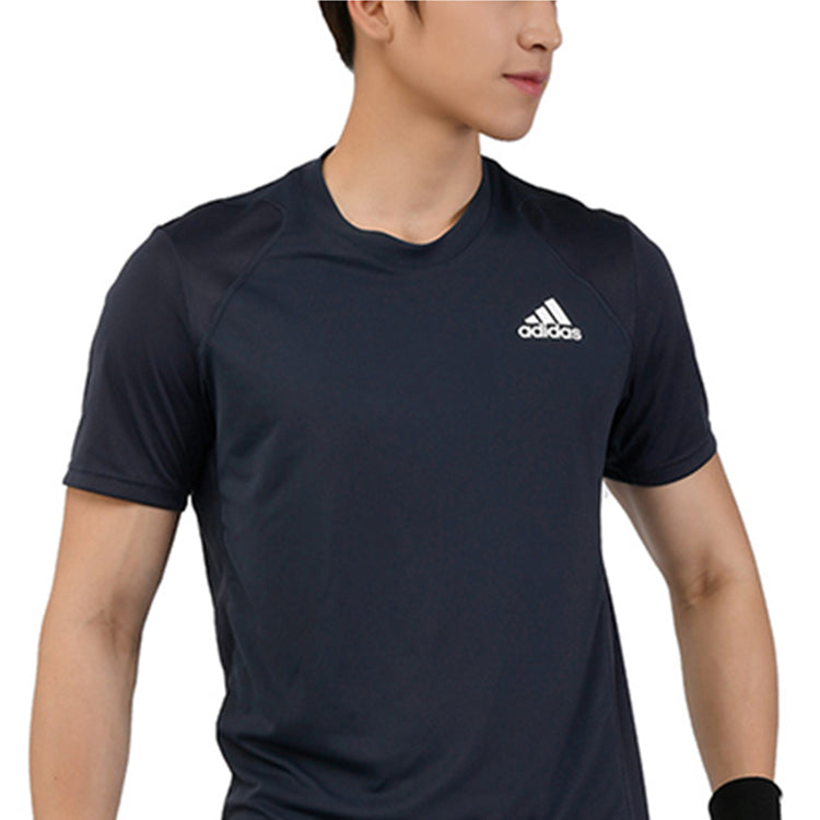 adidas Logo Printing Mesh Splicing Breathable Sports Short Sleeve Navy Blue H34691