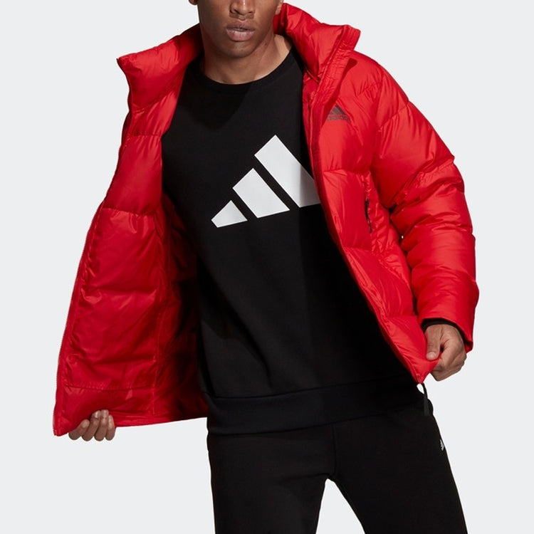 Men's adidas Logo Zipper Stand Collar Sports Stay Warm With Down Feather Red Jacket GV5348