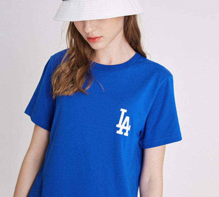 MLB NY/LA Los Angeles Dodgers Basic Small Label Printing Sports Round Neck Loose Short Sleeve Unisex Blue 31TS21931-07U