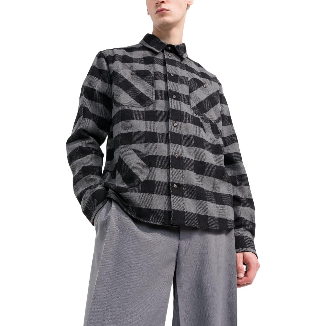 Off-White Plaid Long Sleeves Shirt Gray OMGA188F21FAB0010500