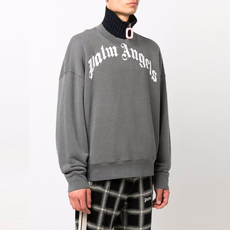 Palm Angels GD Curved Logo Crew 'Grey White' PMBA026F21FLE0041001
