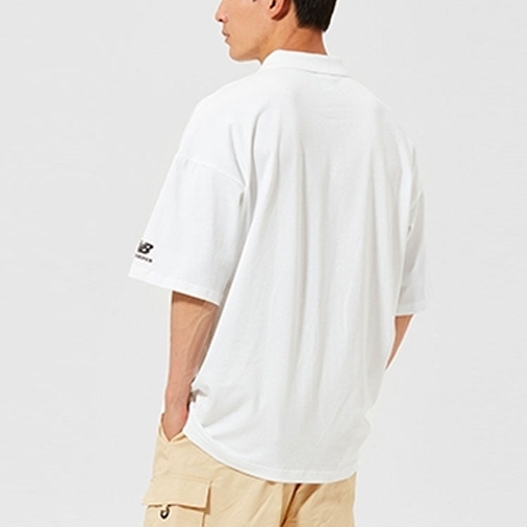 New Balance Logo Print Polo T-Shirt Asia Sizing 'White Black' AMT12376-WT