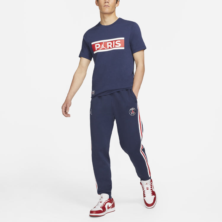 Air Jordan Wordmark Paris Saint-Germain Alphabet Printing Soccer/Football Sports Short Sleeve Navy Blue DB6511-410