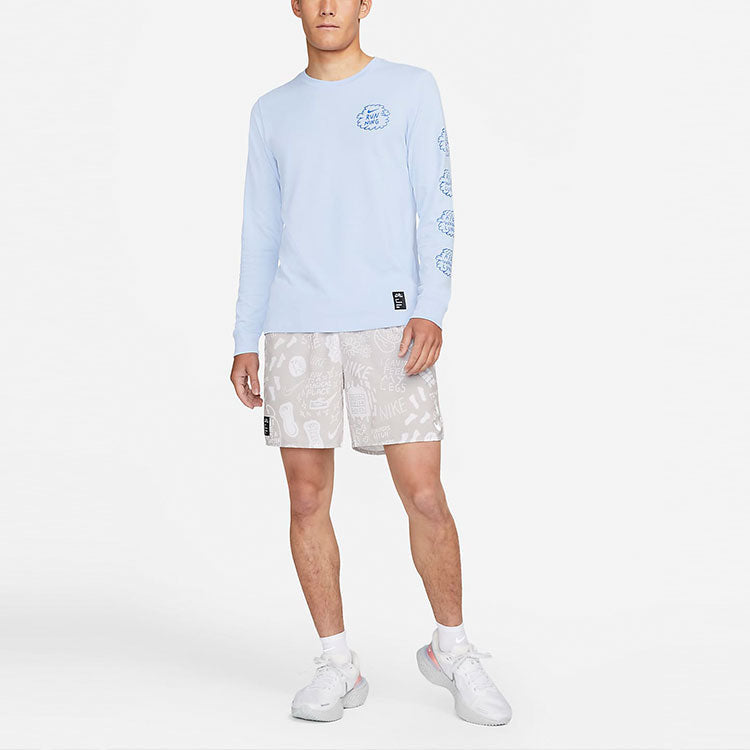 Nike DRI-FIT Printing Round Neck Long Sleeves Blue AO0653-468