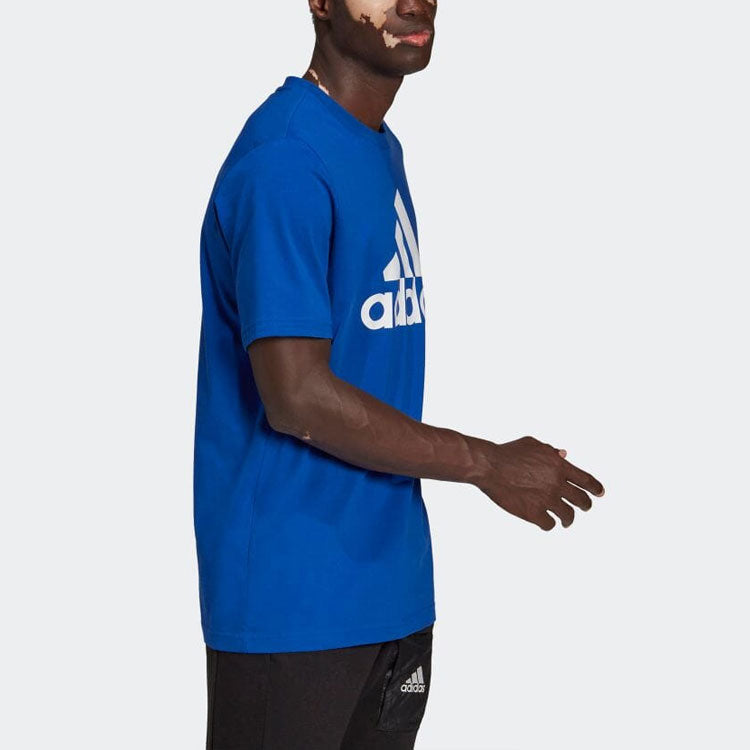 Men's adidas Logo Printing Straight Round Neck Pullover Short Sleeve Japanese Version Blue T-Shirt HE1852