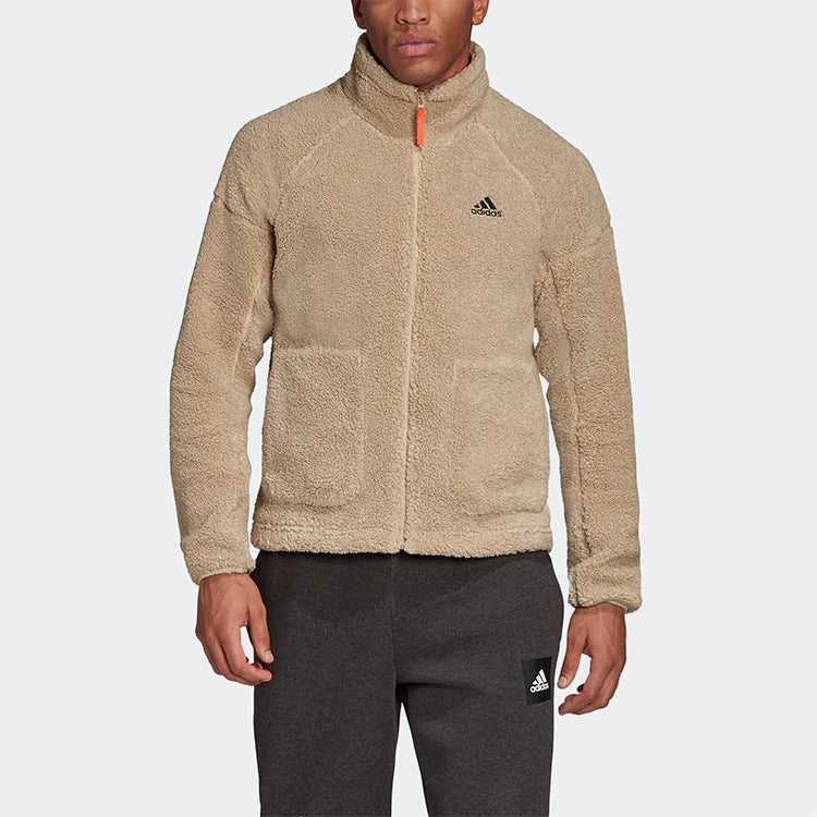 adidas Stand-up Collar Outdoor Sherpa Fleece Track TOP Jacket Beige Men's Brown FR5282