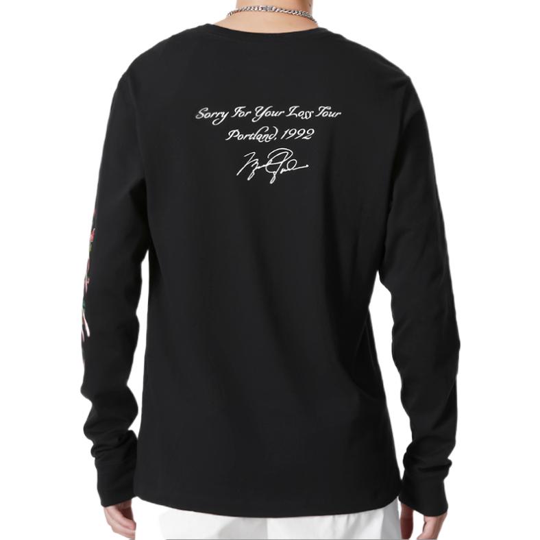 Men's Nike Sleeve Side Flowers Logo Printing Round Neck Long Sleeves Black DQ7387-010