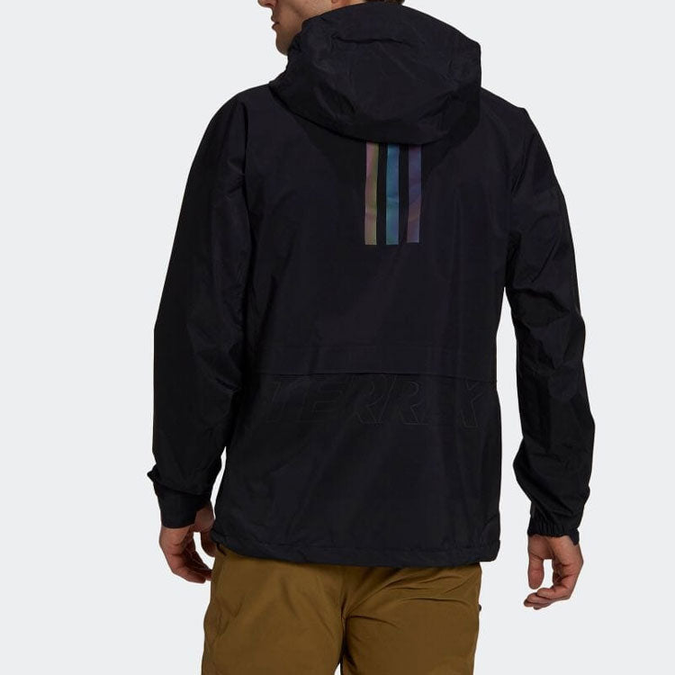 adidas Solid Color Logo Tee Stripe Casual Hooded Jacket Black GM4817