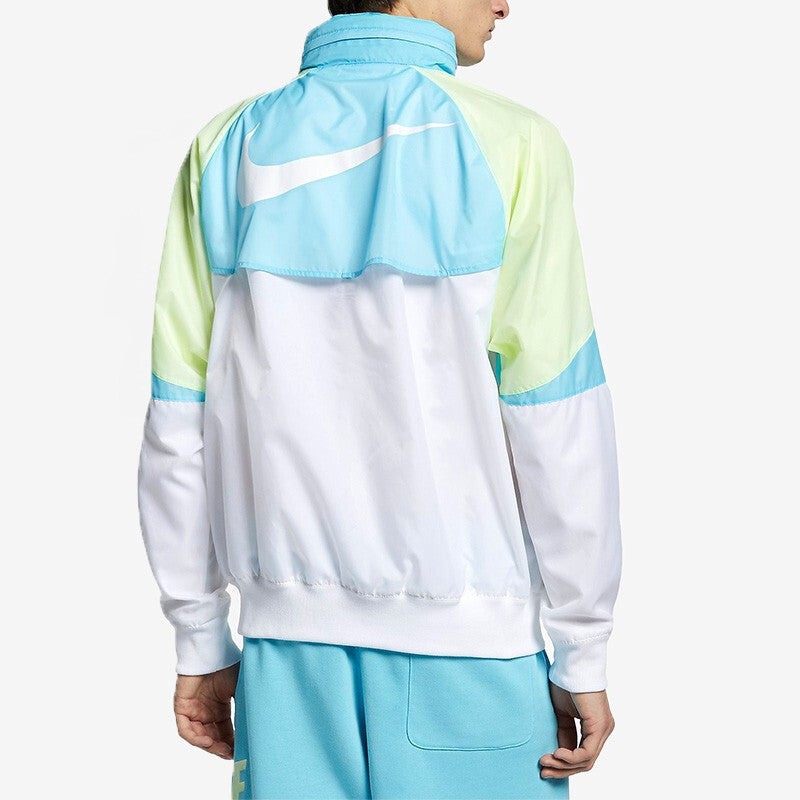 Nike Sports Windproof Colorblock hooded Logo Jacket Blue White Bluewhite AR2210-101