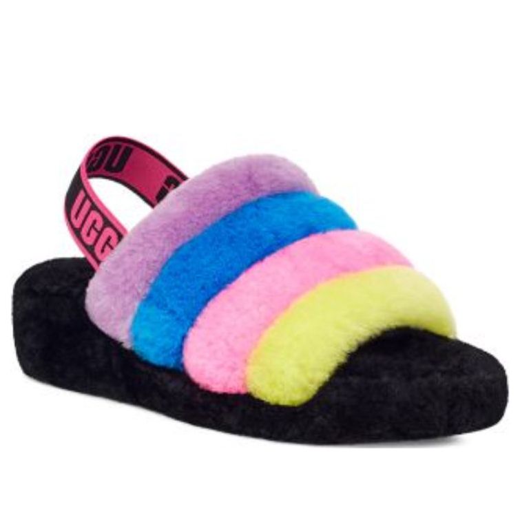 (WMNS) UGG Fluff Yeah Slide 'Black Taffy Pink Multi' 1097169-BTPM