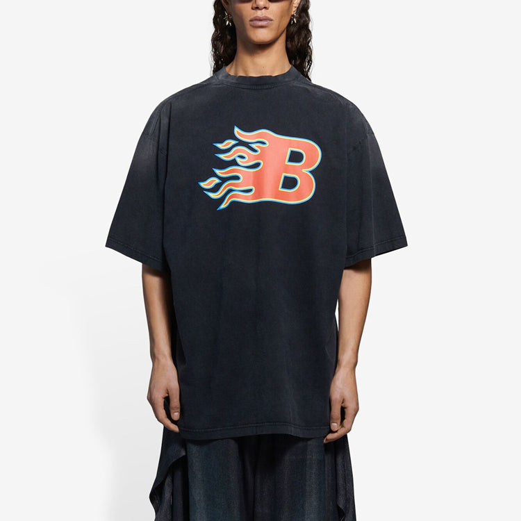Men's Balenciaga SS21 Flame Retro Short Sleeve Black 656978TKV701076