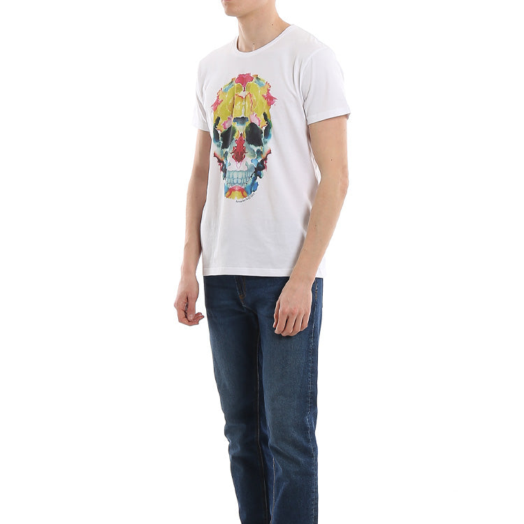 Alexander McQueen Multi-Color Skeleton Printing Short Sleeve Unisex White 611384QOZB60900