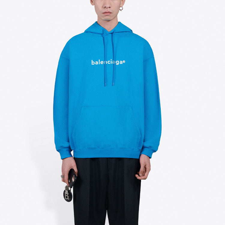 Men's Balenciaga FW21 Logo hooded Long Sleeves Blue 570811TIV557560