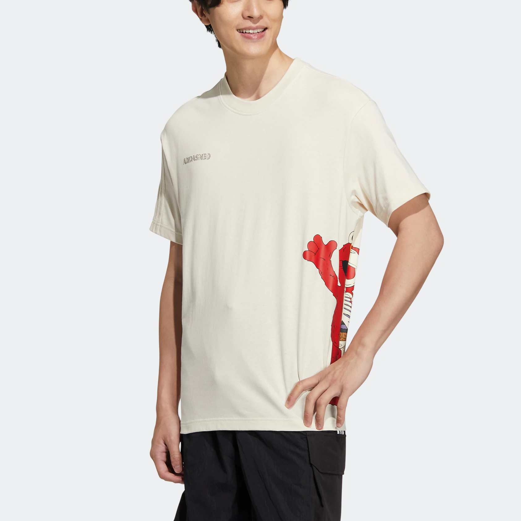adidas neo x SESAME STREET x JF Crossover Cartoon Pattern Logo Printing Round Neck Short Sleeve Creamy White T-Shirt HM9942