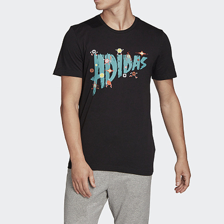 adidas Sports Stylish 8-bit Lineage Short Sleeve 'Black Teal' FN1744