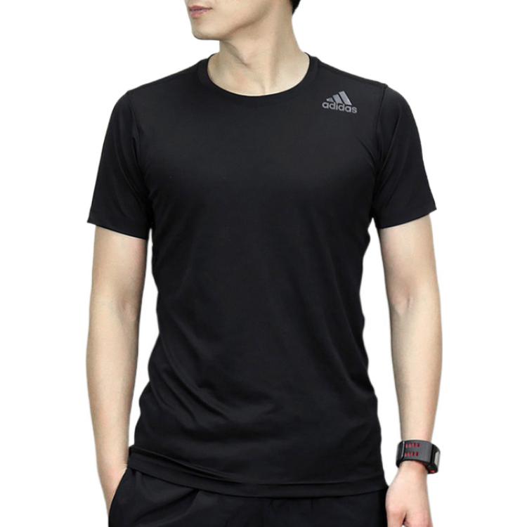 Men's adidas Printing Brand Logo Solid Color Round Neck Short Sleeve Black T-Shirt CE0876