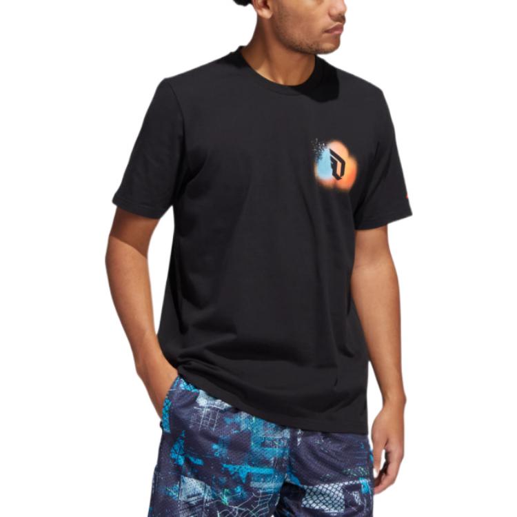 adidas Multi-Color Logo Printing Round Neck Short Sleeve Black IC8110